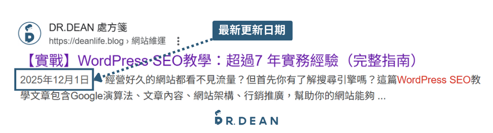 【2026】WordPress SEO 全指南:4 大核心設定(附工具清單) 27 搜索結果頁上的文章更新日期