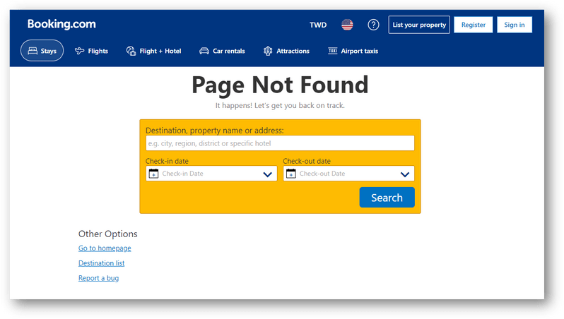 Booking 404 頁面
