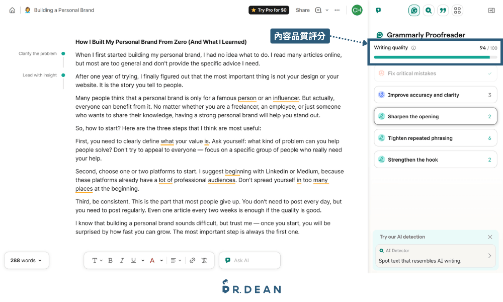 Grammarly 實測評價:寫英文 Email、報告、履歷,誰適合用? 27 Grammarly 內容品質評分