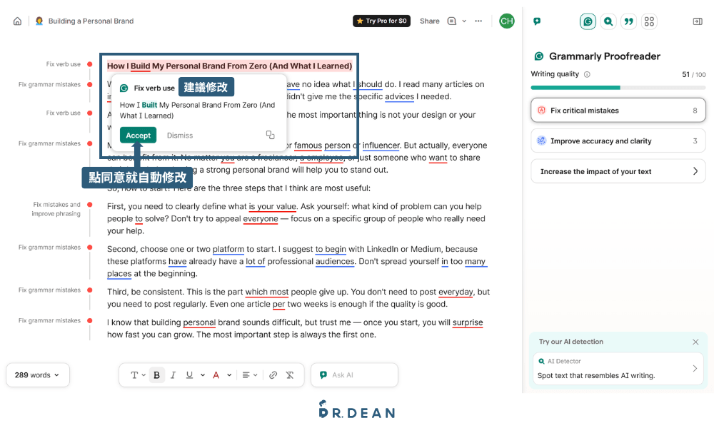 Grammarly 實測評價:寫英文 Email、報告、履歷,誰適合用? 9 Grammarly 校正功能介紹