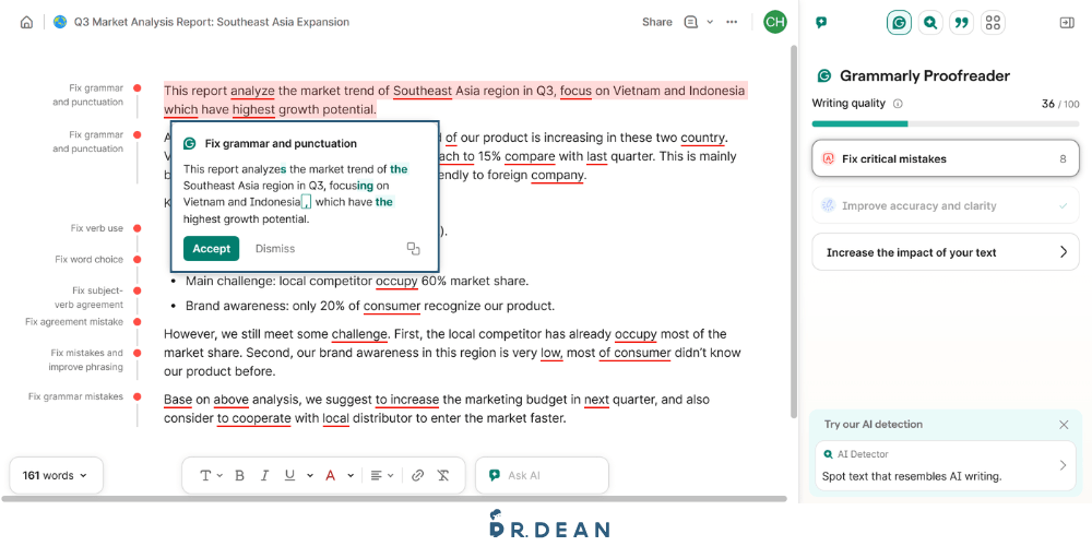 Grammarly 實測評價:寫英文 Email、報告、履歷,誰適合用? 4 用網頁版寫英文報告