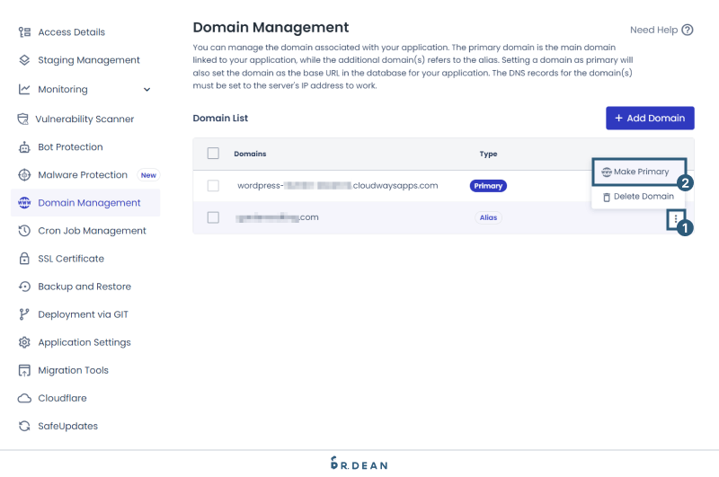【教學】4 步驟快速從 Bluehost 搬家到 Cloudways 33 將網域設定成主網域