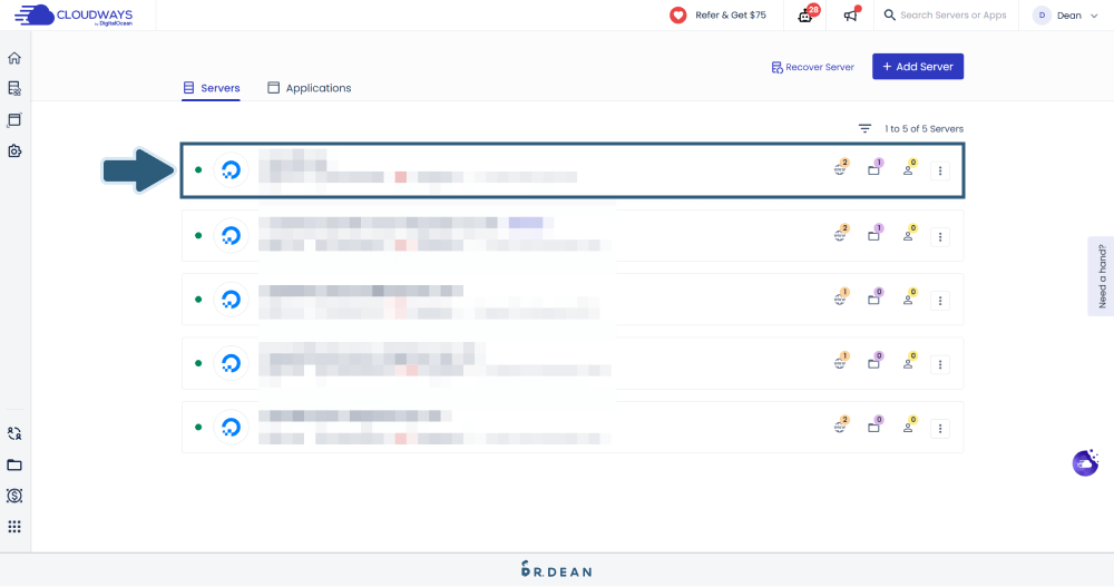 【教學】Cloudways Gmail SMTP 設定 (每日免費寄送 500 封信) 4 選擇要設定 SMTP 的 Servers