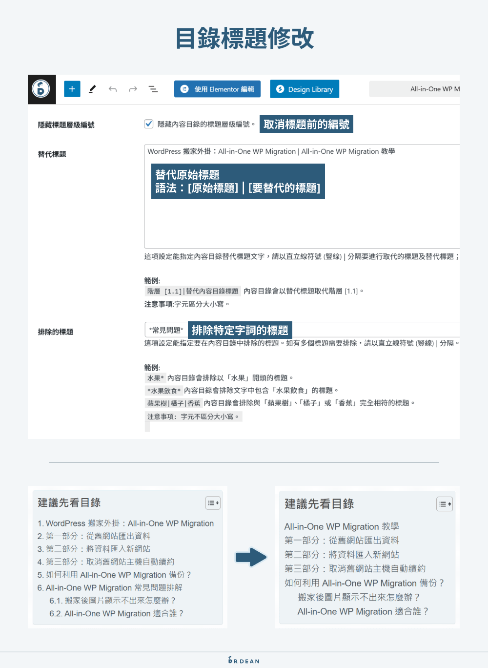 Easy Table of Contents 設定教學:6個基本功能 + 3個付費功能 9 目錄標題修改