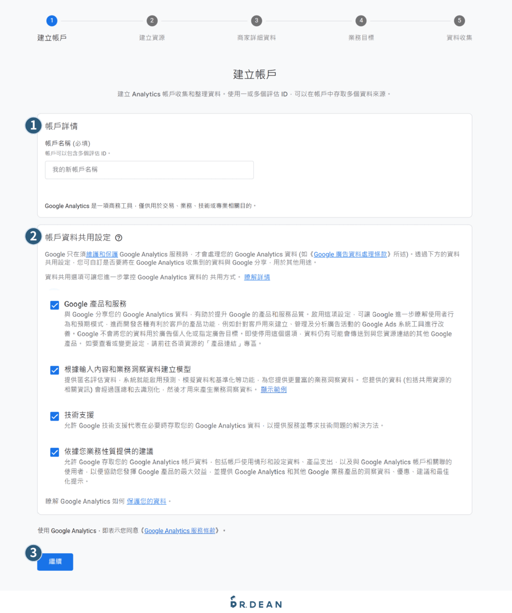 【2026】Weebly 教學:4 步驟快速架站 + 優缺點分析 55 建立 Google Analytics 的帳戶,先在帳戶詳情欄位中輸入網域名稱或網站名稱,接著在「帳戶資料共用設定」勾選全部項目,最後按「繼續」
