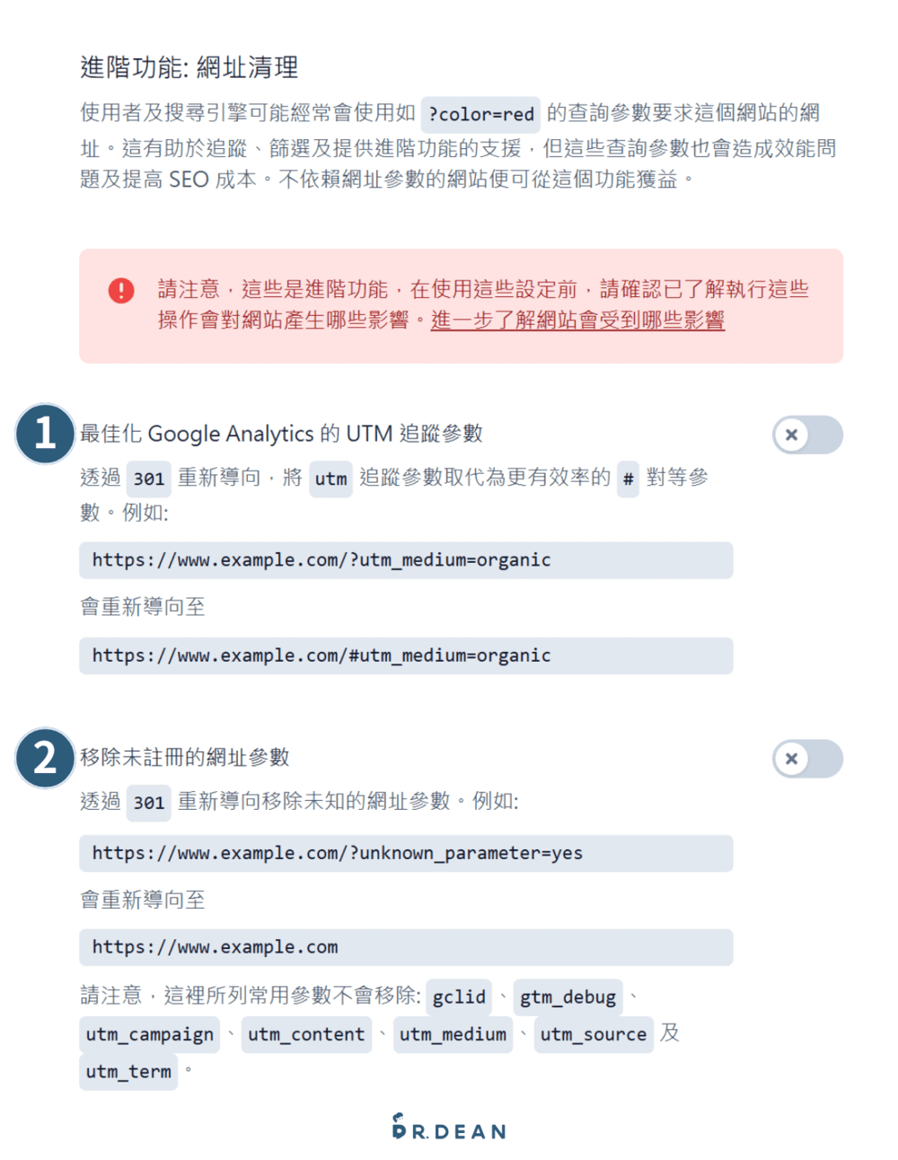 【2026】Yoast SEO 教學:完整設定 + 寫文技巧(最齊全指南) 42 進階功能網址清理設定,建議關閉最佳化 Google Analytics 的 UTM 追蹤參數和移除未註冊網址參數