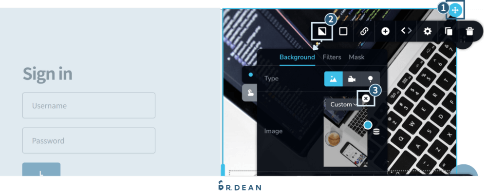 Brizy 教學:拖放式 WordPress 頁面編輯器 (超直覺、快速上手) 54 左側表單背景調整操作介面