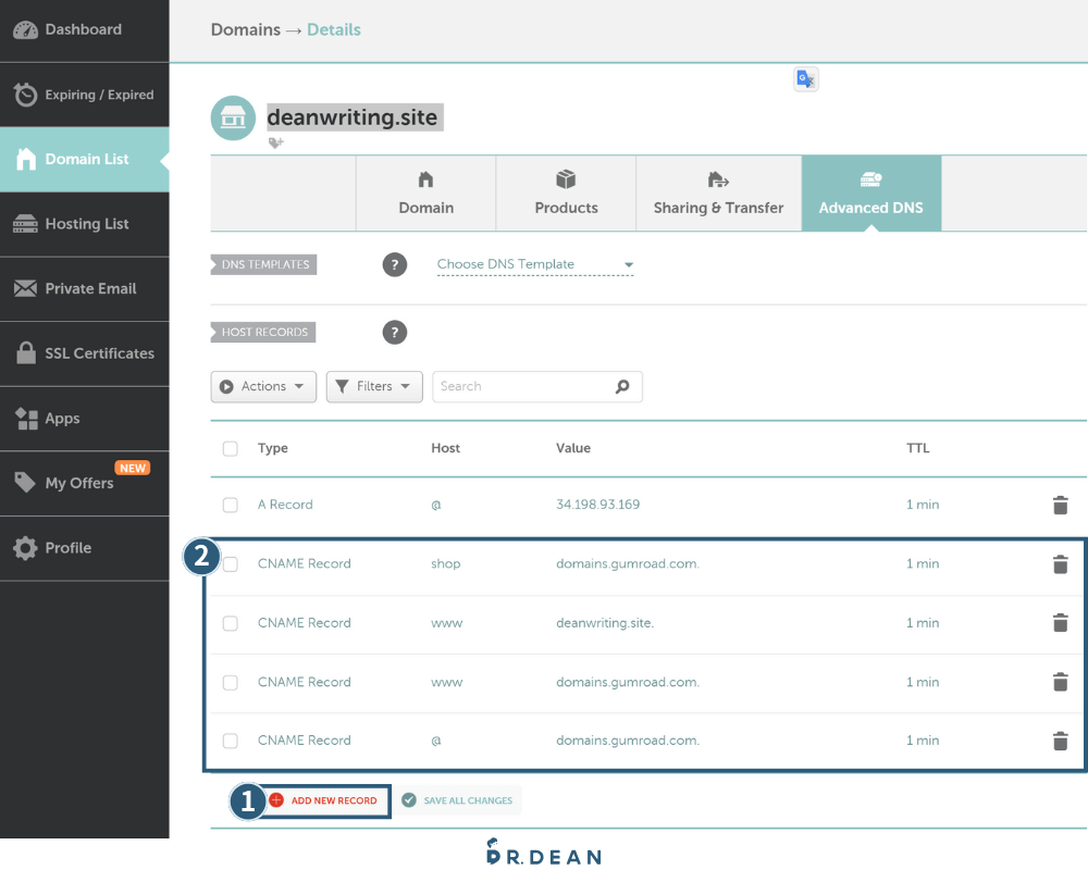 Gumroad 是什麼?零月租開店:上架 + 收款 3 步驟搞定【2026】 21 進入進階 DNS 設定新增多個 CNAME 記錄