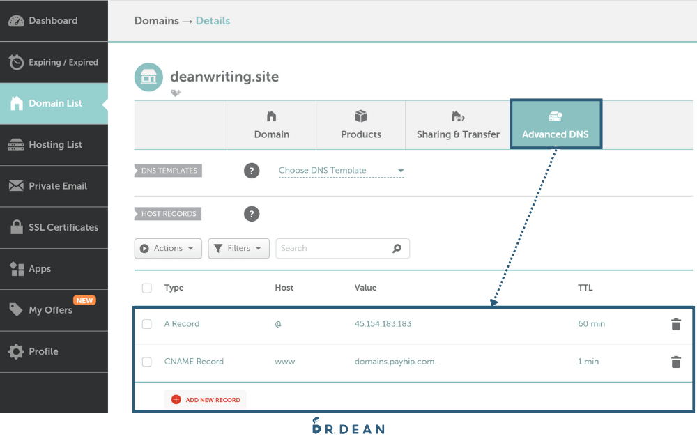 【2026】Payhip 是什麼?3 步驟賣數位商品 (完整圖文教學) 21 進入域名管理後設定 DNS 紀錄