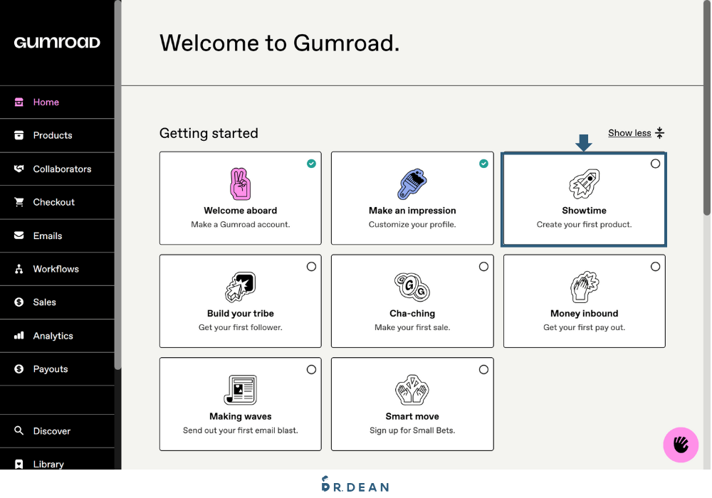 Gumroad 是什麼?零月租開店:上架 + 收款 3 步驟搞定【2026】 3 在 Gumroad 首頁點選 Showtime 建立商品