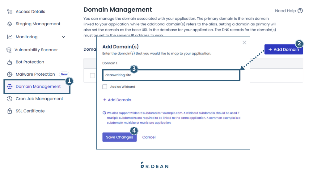 形象官方網站架設:60 分鐘超完整教學,一次就上手!(實戰操作) 12 Cloudways 新增網域名稱操作畫面