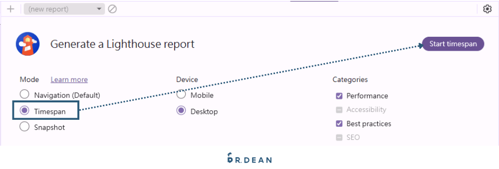 網站速度優化指南:5 個免費測速工具 + 5 大優化技巧 (附對比圖) 7 選擇 Lighthouse Timespan 並開始模擬測試