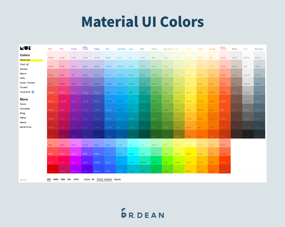 6 大配色技巧全攻略:必學色相環 + 配色網站(含案例分析) 25 Material UI Colors
