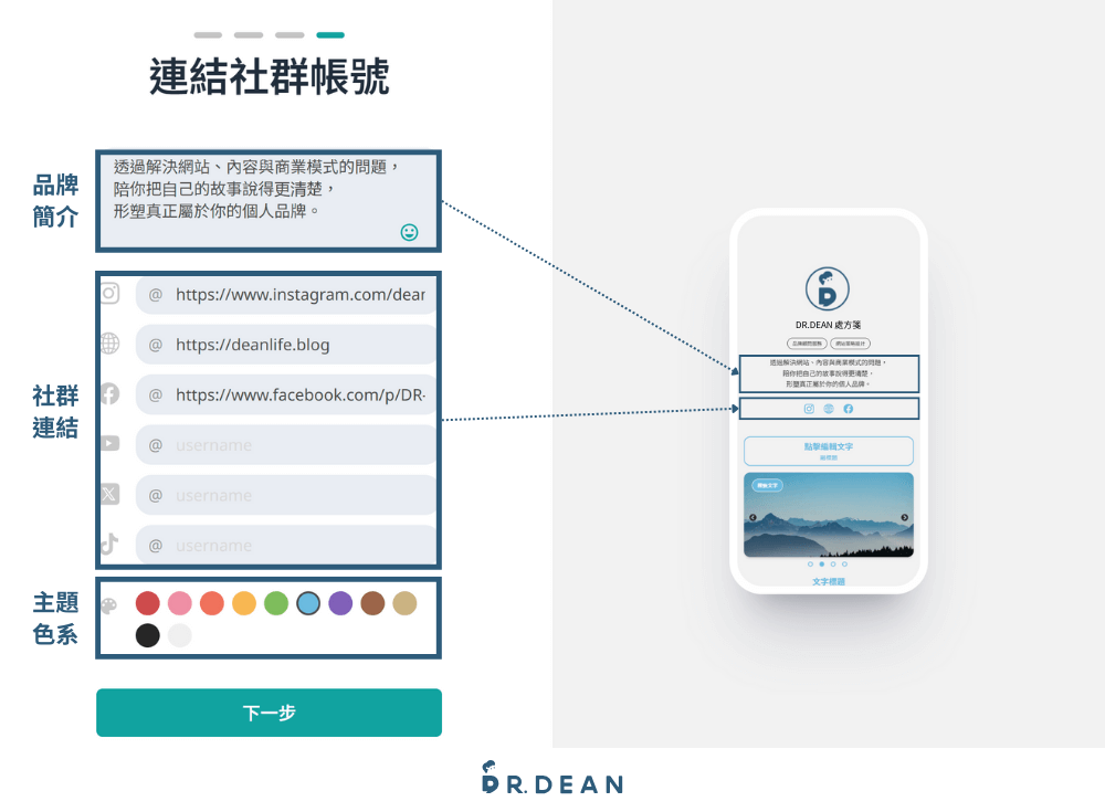Portaly 教學:一站搞定個人品牌介紹 + 數位商品銷售 10 品牌簡介與社群連結設置流程範例