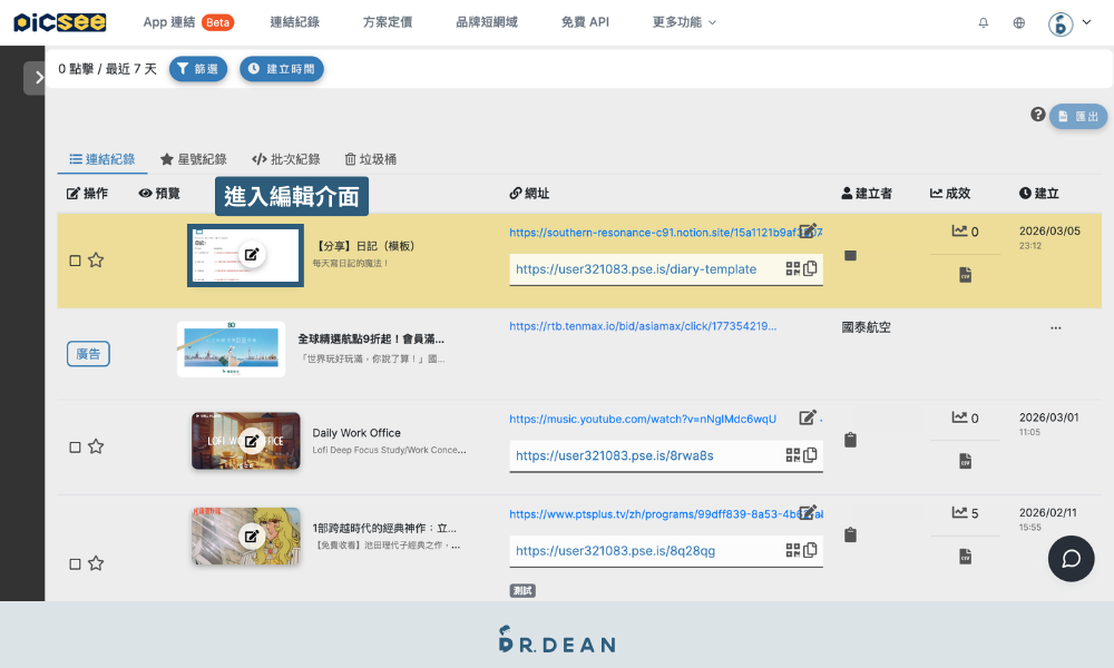 Picsee 教學:創作者一站式縮網址平台(含 8 折專屬折扣) 22 點選鉛筆符號以編輯內容