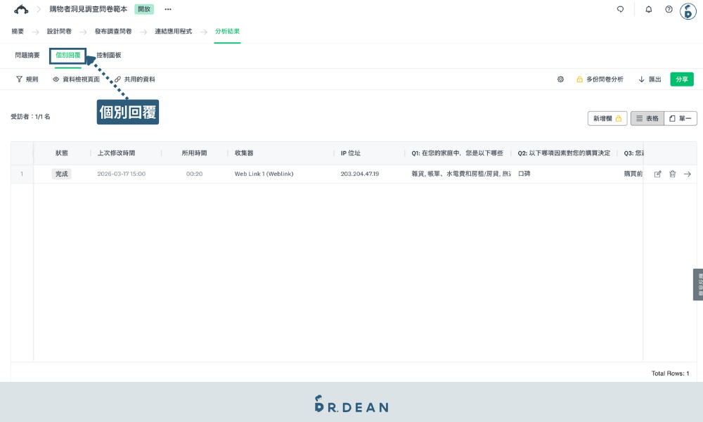 SurveyMonkey 教學:用問卷,精準掌握需求【2026 新版】 15 點選個別回覆查看使用者答案列表
